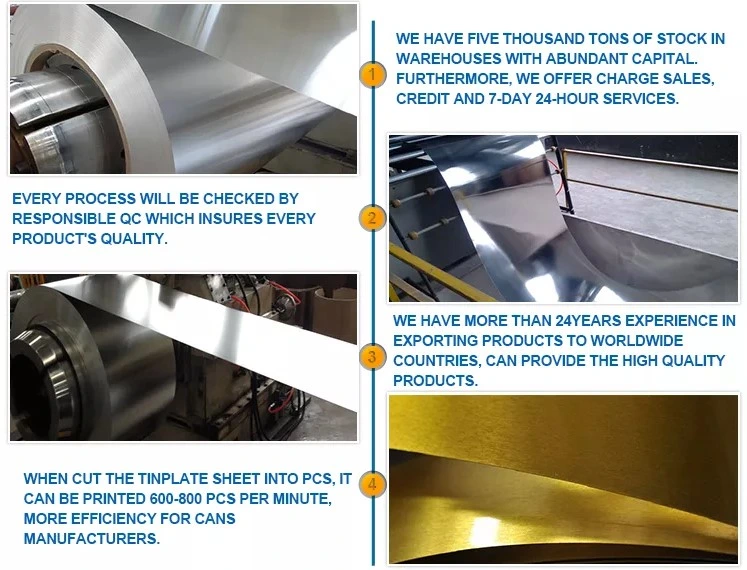 Pte Grade Tin Coated Steel Sheet and T4 T2 Dr9 Dr8 SPTE Tin Plate Coil for Cans